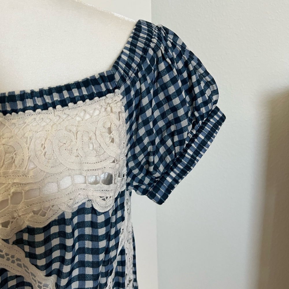 EUC Free People Blue Gingham Off-Shoulder Top Small / Medium - Picture 6 of 11